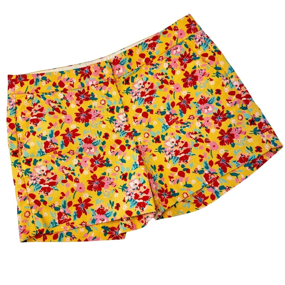 J. Crew Women's Yellow Floral Print Cotton‎ Shorts Size 10 Preppy